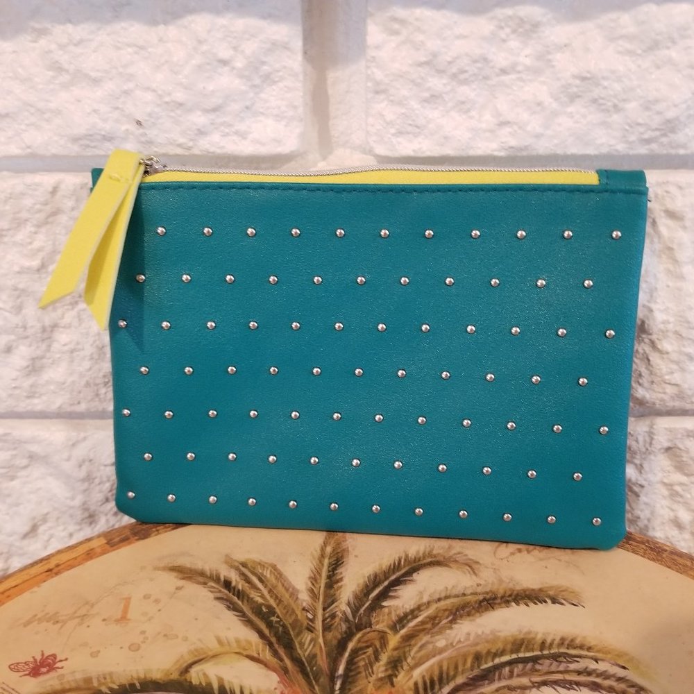 IPSY Cosmetic / Makeup Bag Teal and Green & Studs